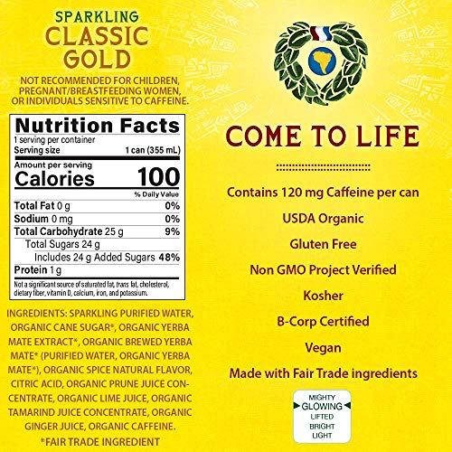 Guayaki Yerba Mate, Classic Gold, Organic Sparkling Alternative