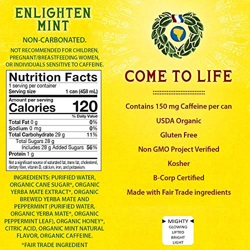 Guayaki Yerba Mate, Organic Drink, Enlighten Mint, 15.5 Ounce Ca