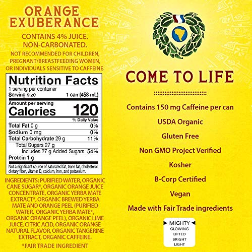 Guayaki Yerba Mate, Organic Drink, Orange Exuberance, 15.5 Ounce