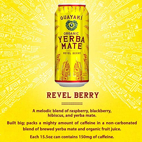 Guayaki Yerba Mate, Organic Drink, Revel Berry, 15.5 Ounce Cans