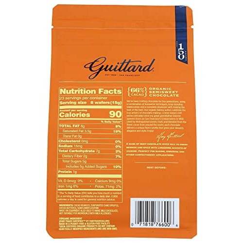 Guittard, Organic 66% Chocolate Baking Wafers, 12 Ounce