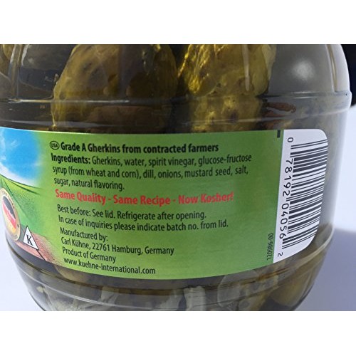Kuehne Former Gundelsheim Kosher Pickle In Glas Barrel Jar 106