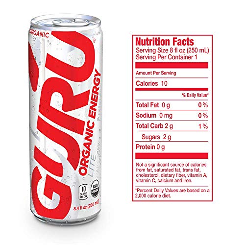 Guru Lite Organic Energy - Low Sugar Vegan Drink With Green Tea,