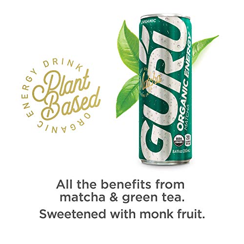 Guru Organic Matcha Low Calorie Energy Drink With Green Tea, 12