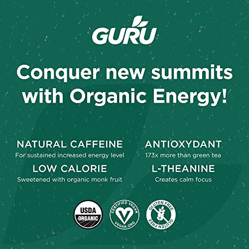 Guru Organic Matcha Low Calorie Energy Drink With Green Tea, 12