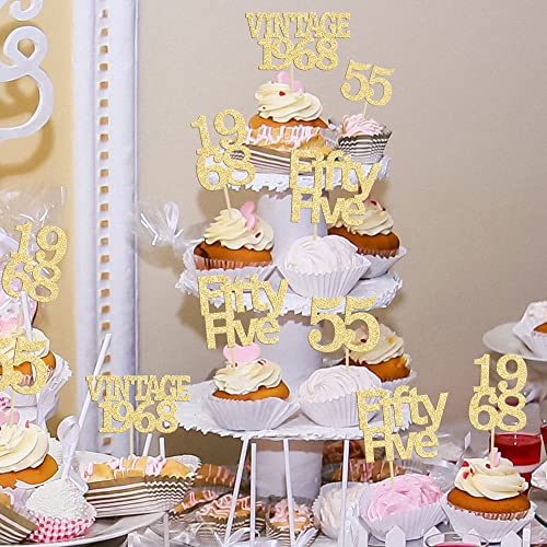 Gyufise 24Pcs 55Th Birthday Cupcake Toppers Glitter Cheers To 55