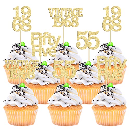 Gyufise 24Pcs 55Th Birthday Cupcake Toppers Glitter Cheers To 55