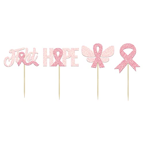 Gyufise 24Pcs Breast Cancer Awareness Cupcake Toppers Glitter Pi...