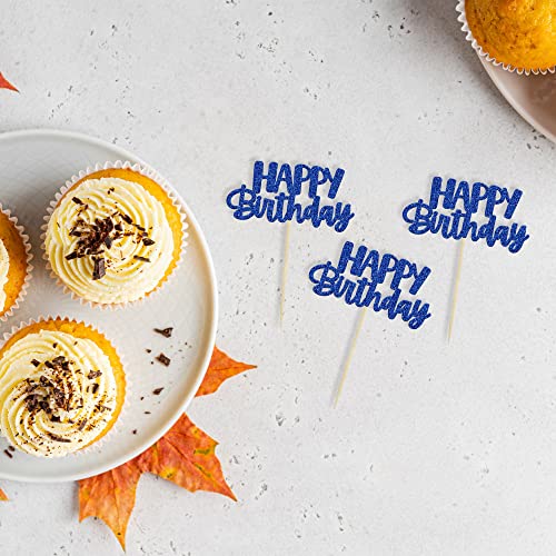 Gyufise 24Pcs Happy Birthday Cupcake Toppers Glitter Birthday Cu