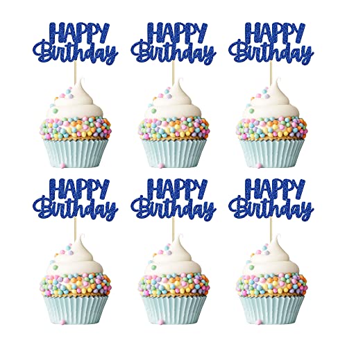 Gyufise 24Pcs Happy Birthday Cupcake Toppers Glitter Birthday Cu
