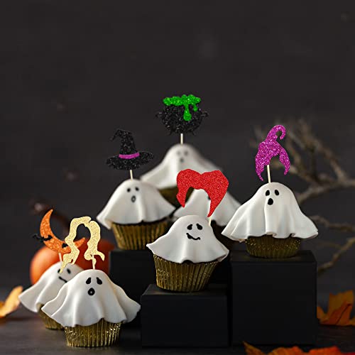 Gyufise 24Pcs Hocus Pocus Cupcake Toppers Witch Hair Halloween C