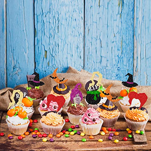 Gyufise 24Pcs Hocus Pocus Cupcake Toppers Witch Hair Halloween C