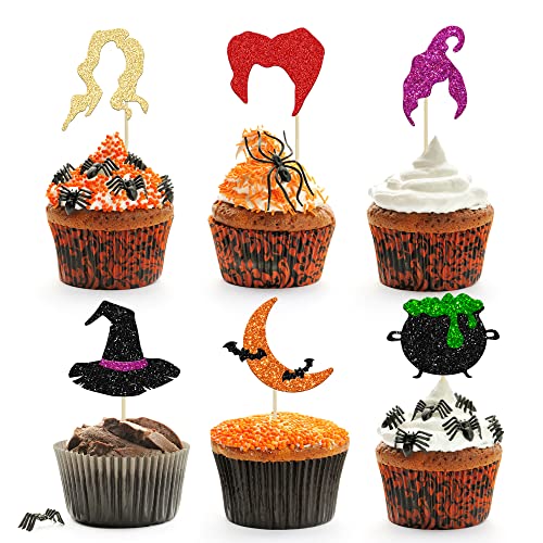 Gyufise 24Pcs Hocus Pocus Cupcake Toppers Witch Hair Halloween C