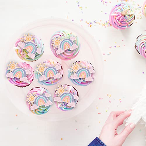 Gyufise 24Pcs Rainbow Clouds Cupcake Toppers Glitter Sun Rainbow