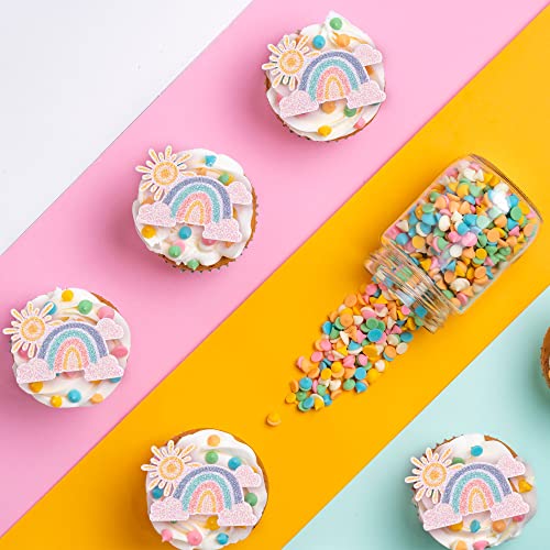 Gyufise 24Pcs Rainbow Clouds Cupcake Toppers Glitter Sun Rainbow