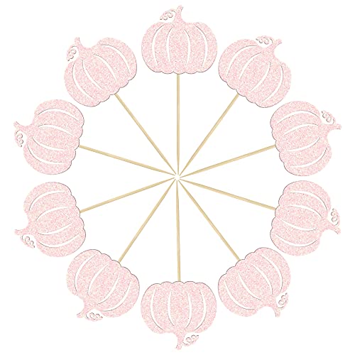 Gyufise Pink Pumpkin Cupcake Toppers Girl Fall Baby Shower Pumpk