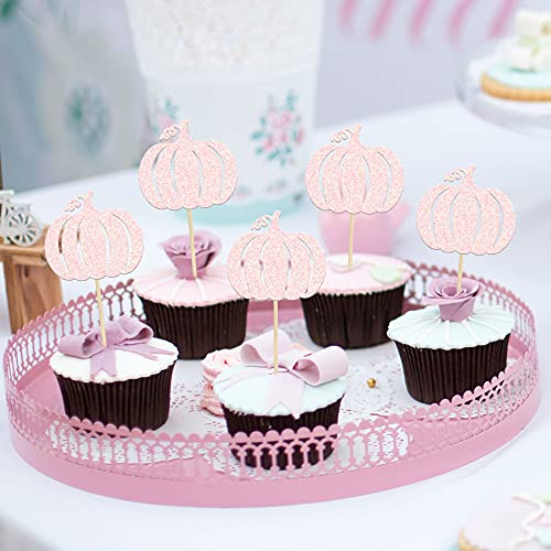 Gyufise Pink Pumpkin Cupcake Toppers Girl Fall Baby Shower Pumpk