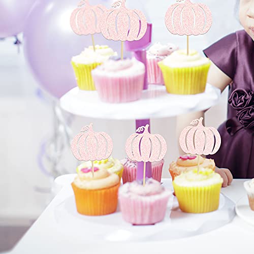 Gyufise Pink Pumpkin Cupcake Toppers Girl Fall Baby Shower Pumpk