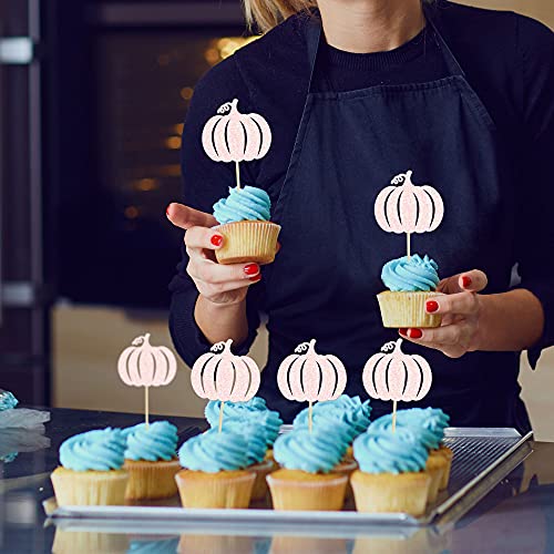 Gyufise Pink Pumpkin Cupcake Toppers Girl Fall Baby Shower Pumpk