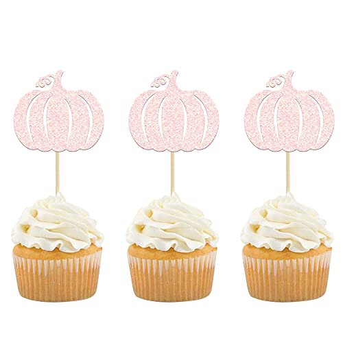 Gyufise Pink Pumpkin Cupcake Toppers Girl Fall Baby Shower Pumpk