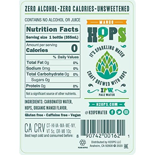 H2Ops Hop Water Mango Zero Alcohol - Zero Calorie 12 Oz Glass