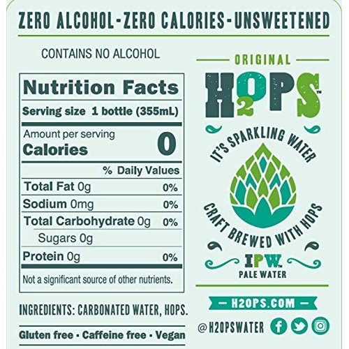 H2Ops Hop Water Original Zero Alcohol - Zero Calorie 12 Oz Gla