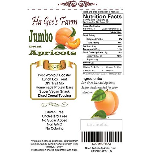 Turkish Dried Apricot, Gourmet Fresh Jumbo Size #1, Reseable Bag