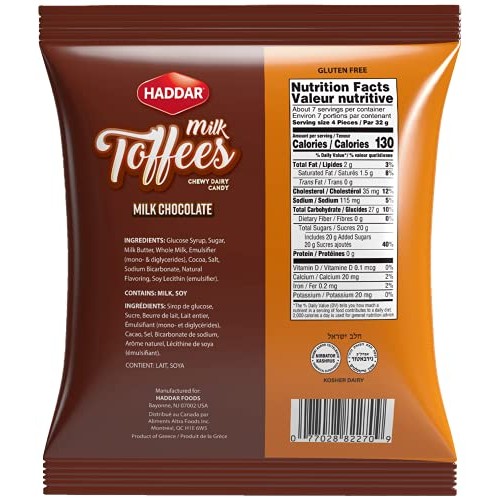 Haddar Milk Chocolate Toffee Candy 8oz | Chewy, All Natural, Glu...