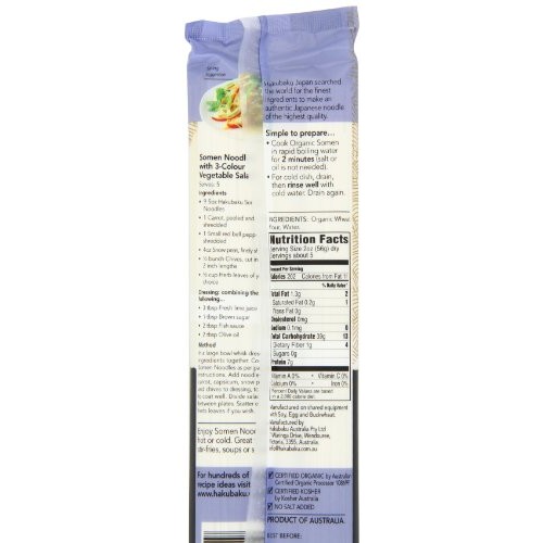 Hakubaku Organic Somen, Authentic Japanese Wheat Noodles, No Sal