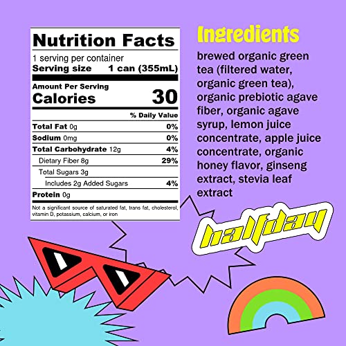 Halfday Prebiotic Green Tea with Honey and Ginseng 12-Pack - Nos...