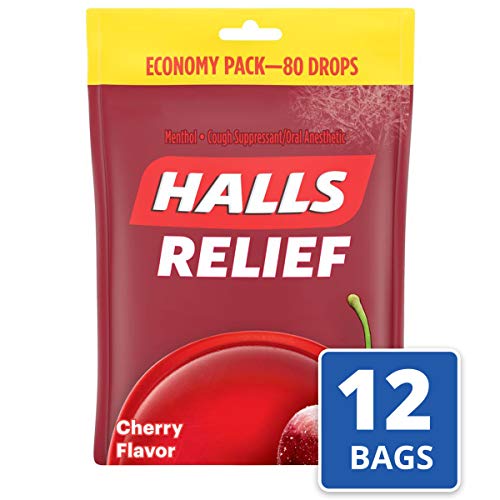 Halls Cherry Cough Drops - With Menthol - 960 Drops 12 Bags Of