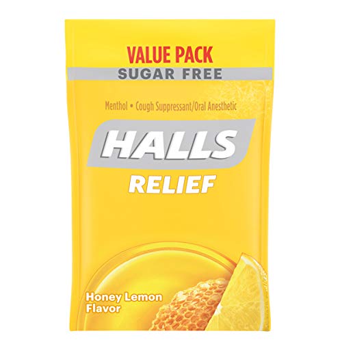 Halls Sugar Free Honey Lemon Flavor Cough Drops, 1 Bag 180 Tota