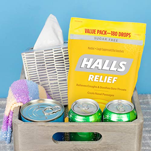 Halls Sugar Free Honey Lemon Flavor Cough Drops, 1 Bag 180 Tota