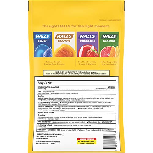 Halls Sugar Free Honey Lemon Flavor Cough Drops, 1 Bag 180 Tota