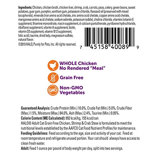 Halo Grain Free Natural Wet Cat Food, Chicken, Shrimp &Amp; Crab Ste
