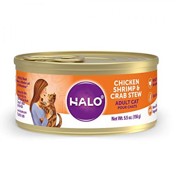 Halo Grain Free Natural Wet Cat Food, Chicken, Shrimp &Amp; Crab Ste