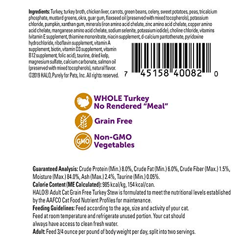 Halo Grain Free Natural Wet Cat Food, Turkey Stew, 5.5-Ounce Can