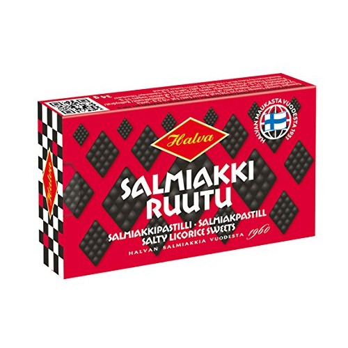 Halva 4 Boxes x 34g of Salmiakki Ruutu Original Finnish