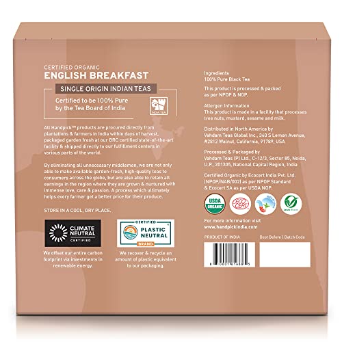 HANDPICK, Organic English Breakfast Black Tea Bags 100 Count U...