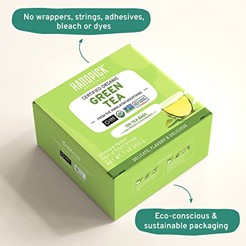 Handpick, Organic Green Tea Bags - 100 Tea Bags | Resealable Bag...