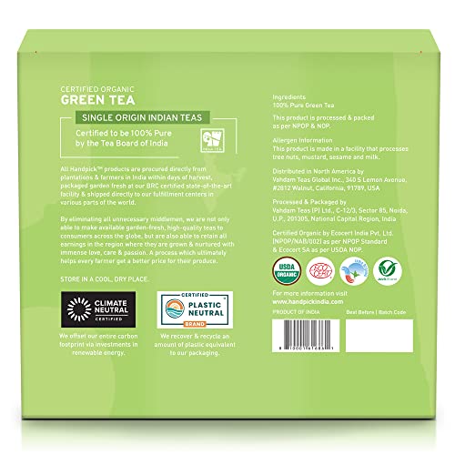 Handpick, Organic Green Tea Bags - 100 Tea Bags | Resealable Bag...