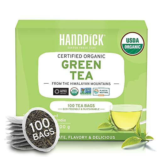 Handpick, Organic Green Tea Bags - 100 Tea Bags | Resealable Bag...