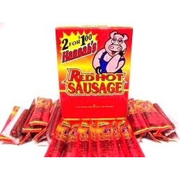 Hannahs Red Hot Sausage - Individually Wrapped Sausage Sticks -