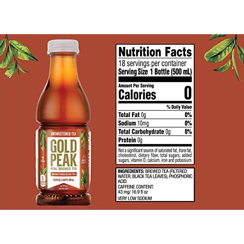 Gold Peak Unsweet Tea 16.9oz, 15 Pack Bottles, Black Tea