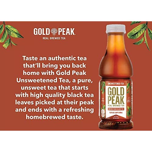 Gold Peak Unsweet Tea 16.9oz, 15 Pack Bottles, Black Tea