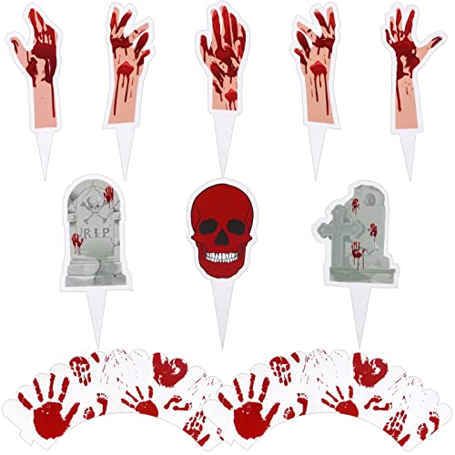40 Pcs Halloween Cupcake Toppers Set Including 40 Pcs Bloody Zom