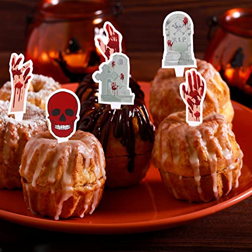 40 Pcs Halloween Cupcake Toppers Set Including 40 Pcs Bloody Zom