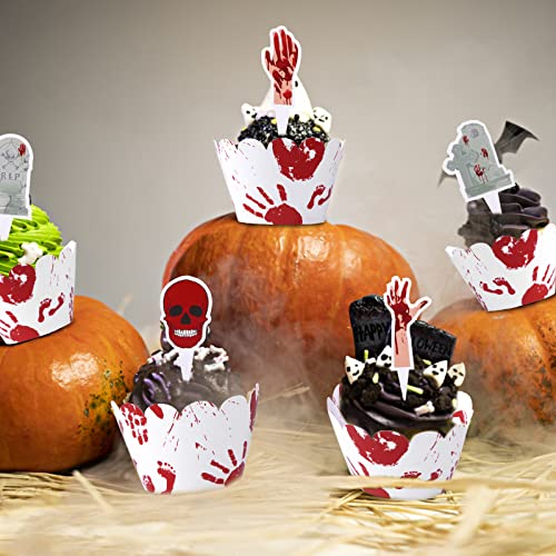 40 Pcs Halloween Cupcake Toppers Set Including 40 Pcs Bloody Zom