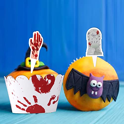 40 Pcs Halloween Cupcake Toppers Set Including 40 Pcs Bloody Zom