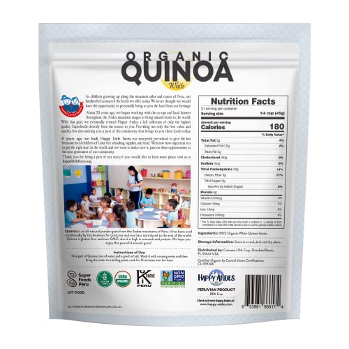 Happy Andes White Organic Quinoa 3 Lbs - Non Gluten, Whole Grain